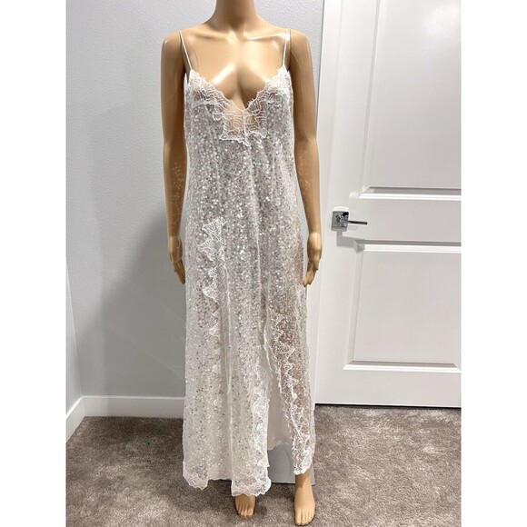 ZARA WOMAN NWT SS24 SEQUIN CAMISOLE LACE DRESS WHITE SILVER SIZE LARGE 5919/808 - Picture 6 of 16